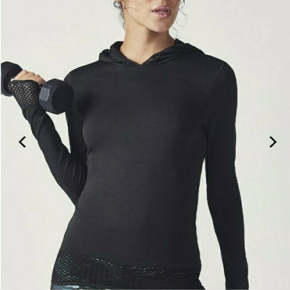 Fabletics Megan Mesh Long Sleeve Hoodie BLack Medium